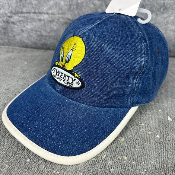 Vintage Tweety Looney Tunes Baseball Cap Youth  One Size Blue Denim Embroidered - Picture 11 of 16
